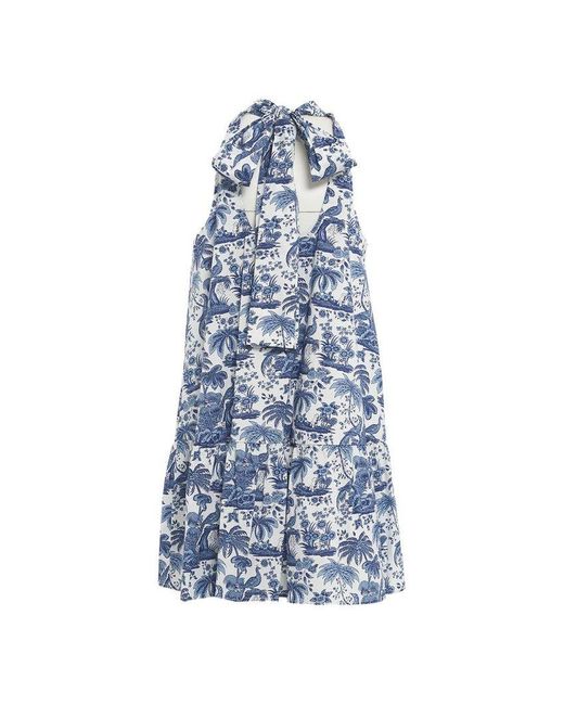 Staud Blue Marlowe Floral Cotton Minidress