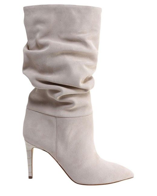 Paris Texas Leather Ruched Pointed Toe Boots in White | Lyst