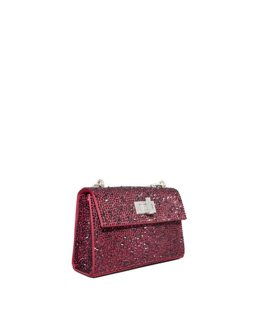 Gedebe Purple All-over Embellished Chained Clutch Bag