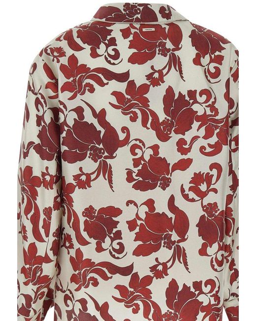 Max Mara Red Alan Floral Printed Button-Up Shirt