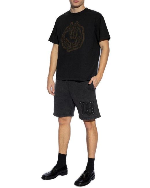 M I S B H V Black Cotton Shorts With Logo, for men