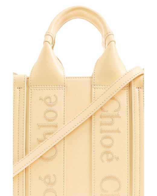 Chloé Natural Woody Logo Embroidered Small Tote Bag