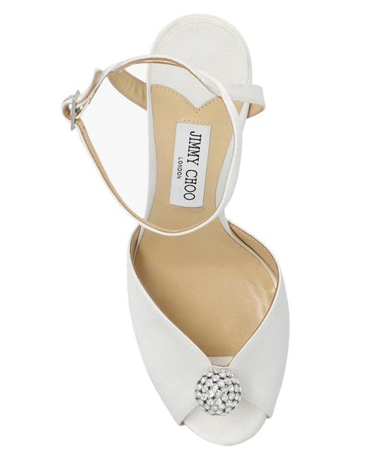 Jimmy Choo White Sacora 85 Embellished Satin Sandals