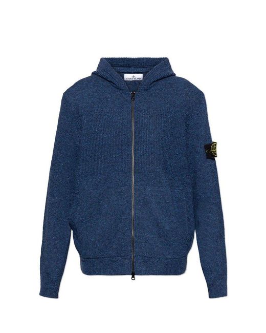 Stone Island Blue Cardigan With Logo for men