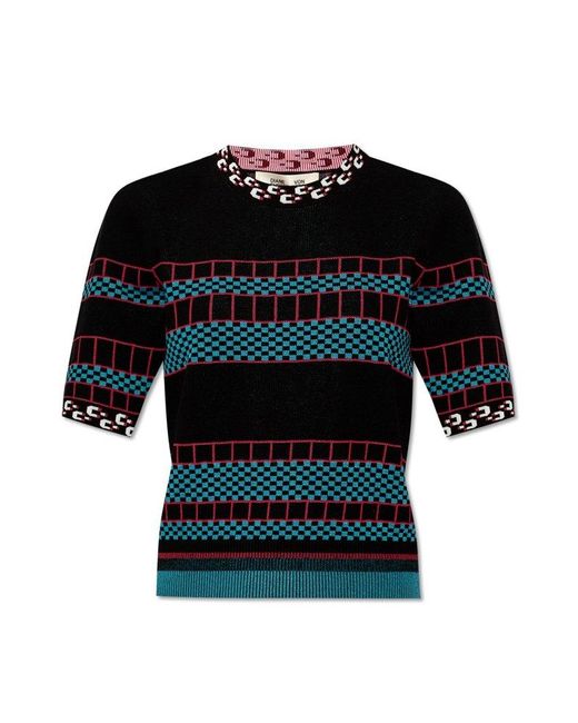 Diane von Furstenberg Black Hudson Knit Jacquard Sweater