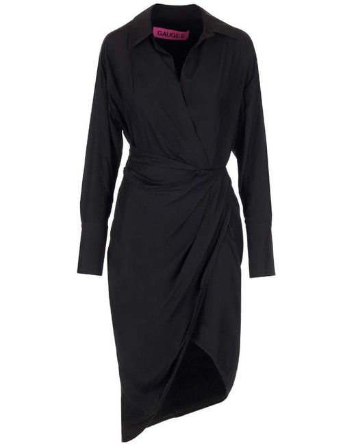 GAUGE81 Black V-neck Wrap Midi Dress