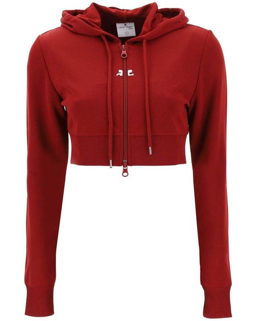 Courreges Red Cropped Hooded Track Jacket