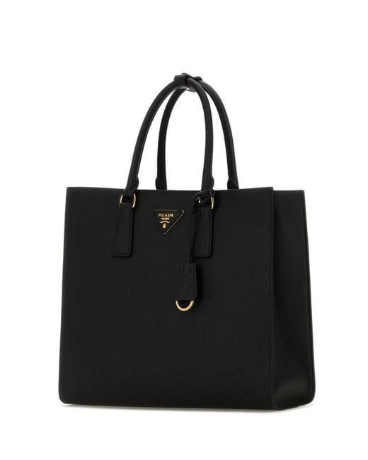 Prada Black Logo Plaque Open Top Tote Bag