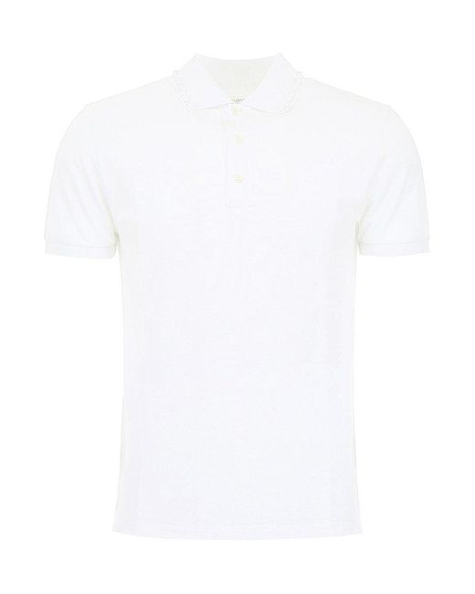 Valentino White Rockstud Embellished Polo Shirt for men