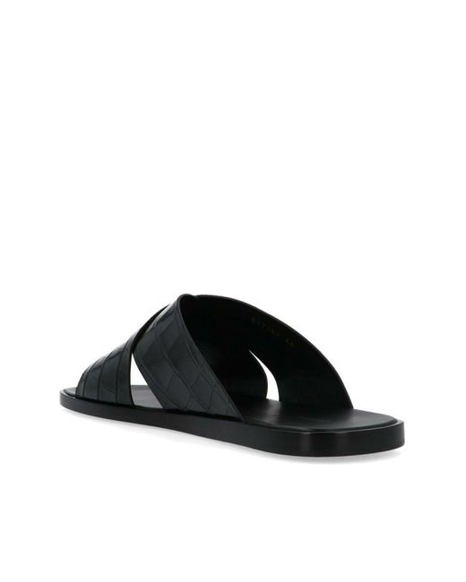 Balenciaga Black Cosy Crisscross Sandals In Croc-print Leather for men