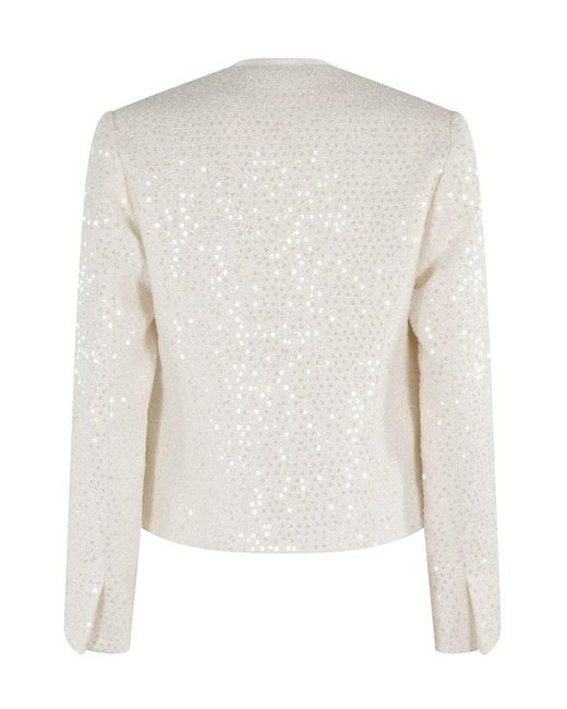 IRO White Ivory Bouclé Jacket With Sequin Detailing