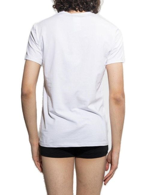 Versace White Logo Printed Crewneck T-shirt for men