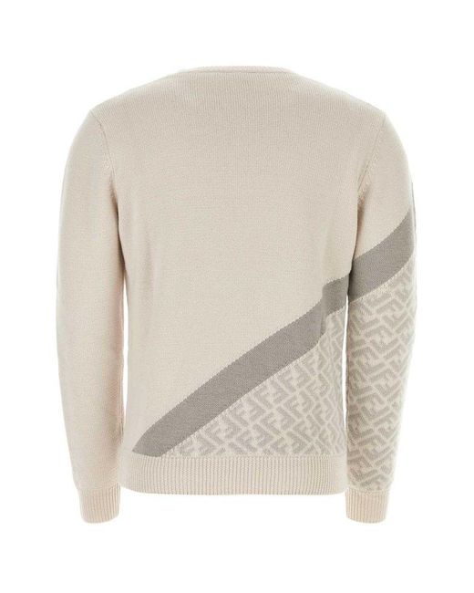 Fendi Logo Intarsia knit Crewneck Jumper in White for Men Lyst