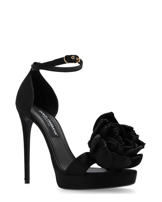 Dolce & Gabbana Black Flower Detailed Platform Sandals