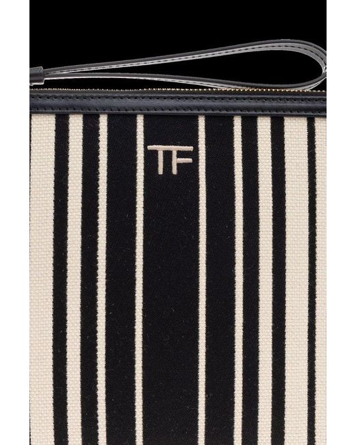 Tom Ford Logo Embroidered Clutch Bag in Black | Lyst
