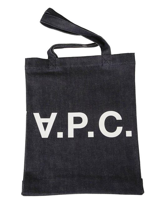 A.P.C. Black Logo Printed Denim Tote Bag for men