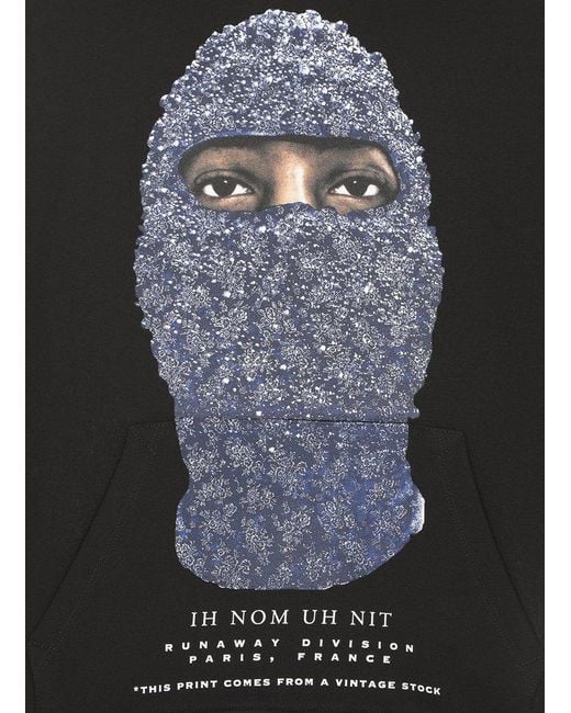 Ih Nom Uh Nit Black Mask Printed Drawstring Hoodie for men