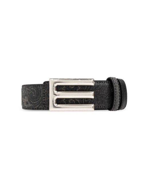 Etro Black Logo Buckled Paisley Print Reversible Belt for men