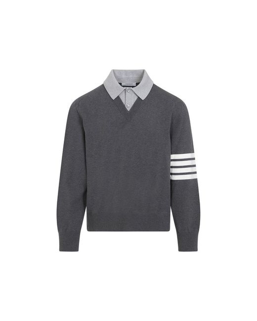 Thom Browne Gray Polo With V-neck Pullover for men
