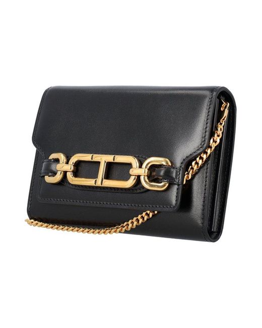 Tom Ford Black Logo Plaque Chain Linked Clutch Bag