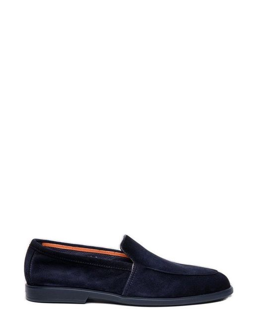 Santoni Blue Round Toe Slip-On Loafers for men