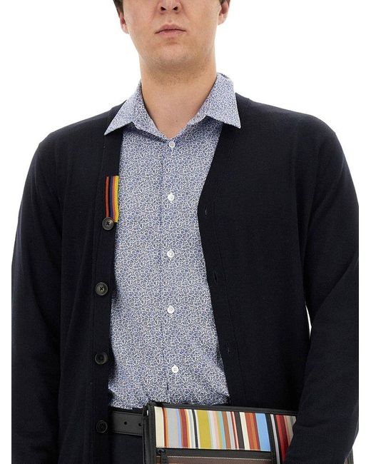 Paul Smith Blue Artist Stripe V-Neck Cardigan for men