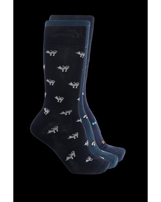 Paul Smith Blue Animal Motifed Three Pack Of Socks for men