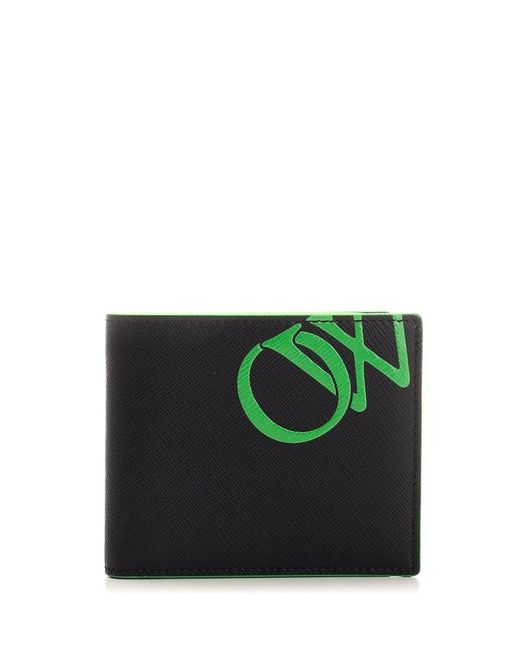 Off-White c/o Virgil Abloh Green Logo Printed Bi-fold Wallet for men