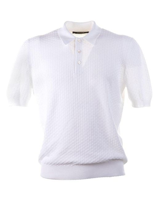 Tagliatore White Buttoned Short-sleeved Polo Shirt for men