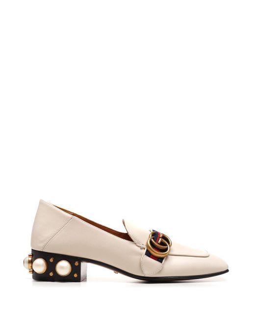 Gucci White Leather Mid-heel Loafer