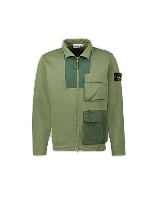 Stone Island Green Contrasting-panelled Zipped Sweatshirt for men