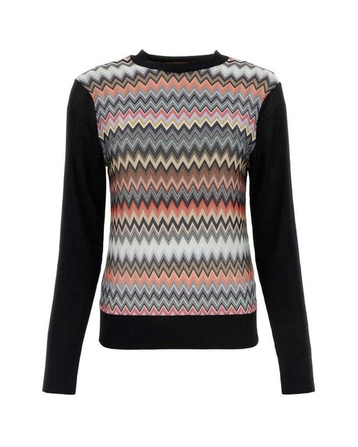 Missoni Black Zigzag Ribbed-knitted Crewneck Top