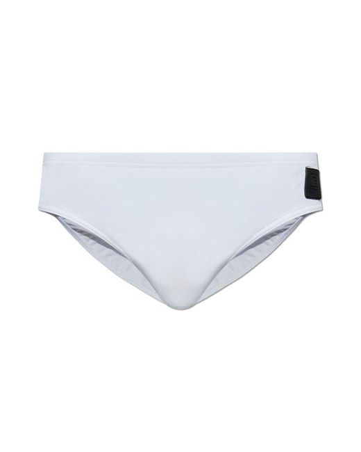 Balmain White Logo Patch Stretch Swim Briefs for men