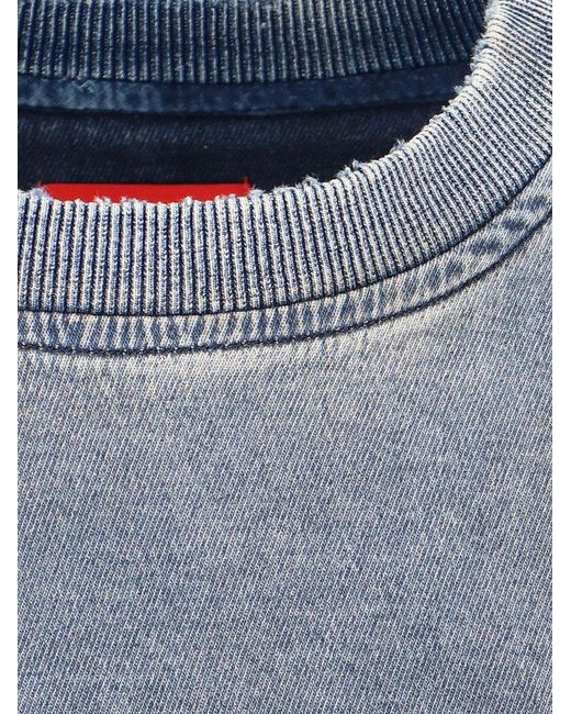 DIESEL Blue D-krib-ne Logo Patch Crewneck Denim Sweatshirt for men