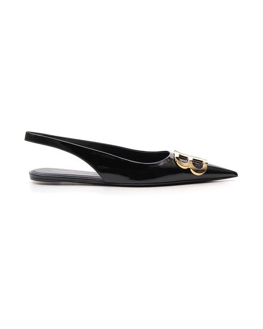 Balenciaga Black Knife Logo-embellished Patent-leather Point-toe Flats