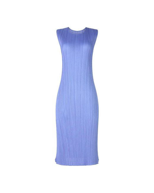 Pleats Please Issey Miyake Blue March Sleeveless Pleated Midi Dress