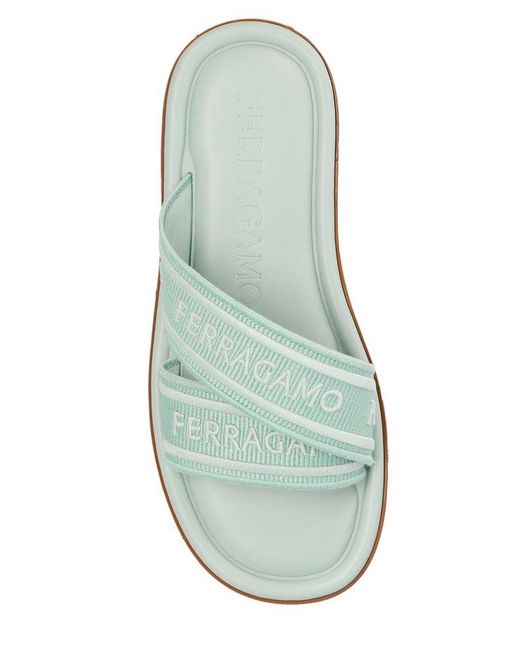 Ferragamo Green Round-toe Slip-on Slides