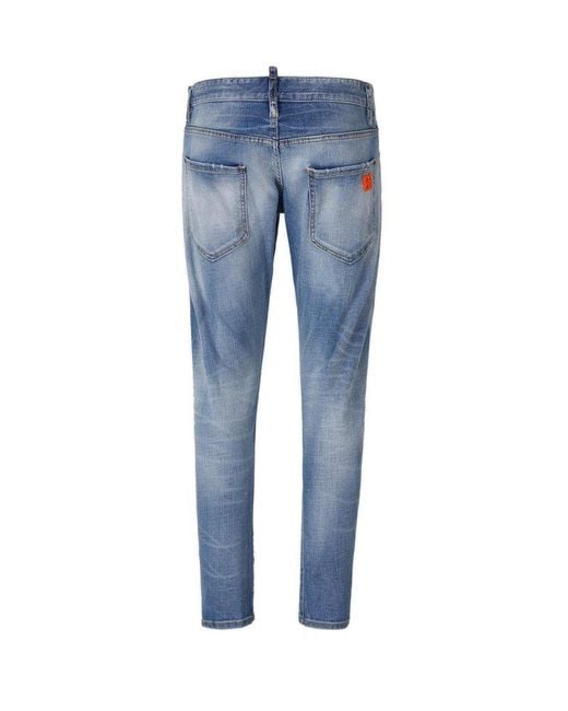 DSquared² Blue Distressed Cropped Jeans for men