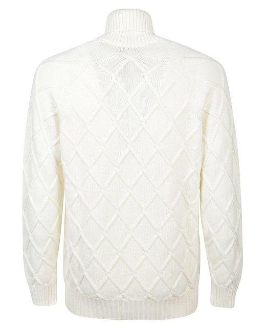 Drumohr White Diamond Pattern Turtleneck Sweater for men