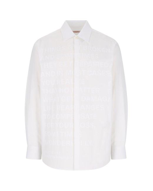 Valentino White Buttoned Straight Hem Shirt for men