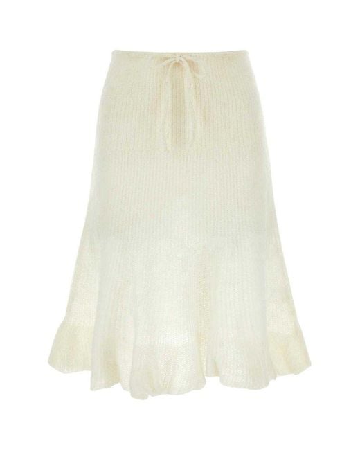 GIMAGUAS White Fuzzy Drawstring Knitted Skirt