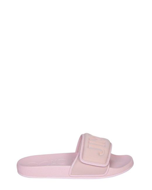 Jimmy Choo Pink Logo-embossed Slip-on Sandals