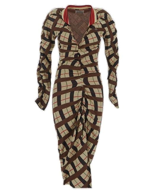 Vivienne Westwood Brown Ruched Midi Dress