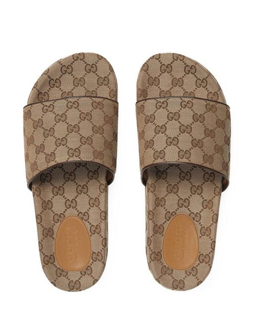 Gucci GG Supreme Canvas Slides in Natural for Men | Lyst