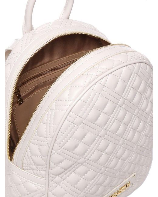 Love Moschino White Quilted Backpack With Logo