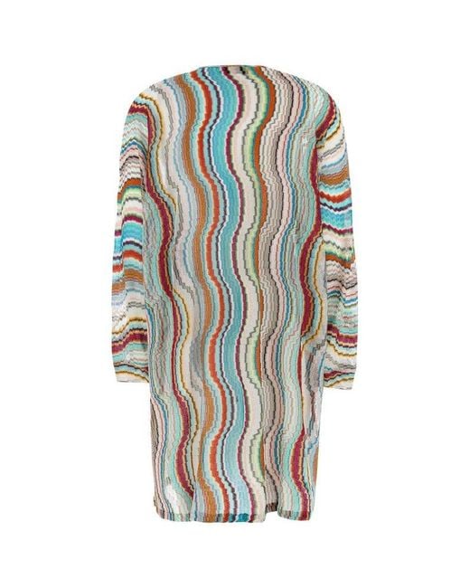 Missoni White Lamé Wave Motif Long-Sleeved Cover-Up Kaftan