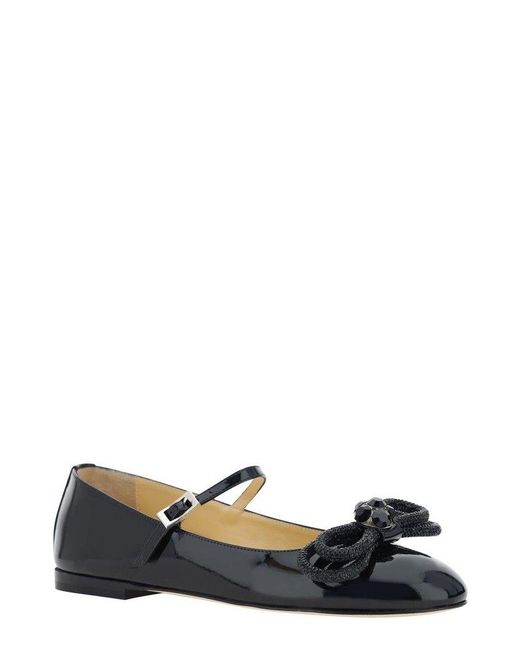 Mach & Mach Black Double Bow Embellished Ballerina Flats