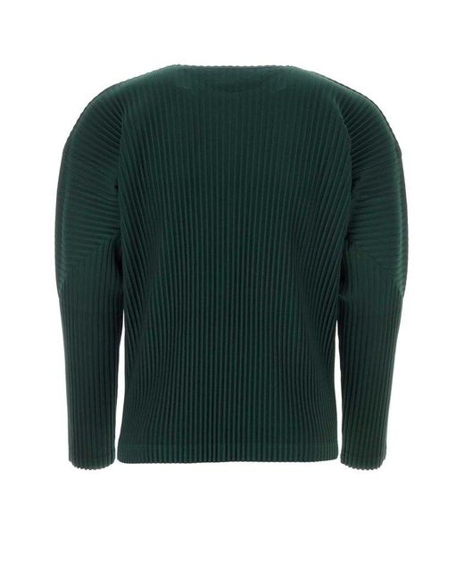 Homme Plissé Issey Miyake Green Long Sleeved Pleated Crewneck Sweatshirt for men