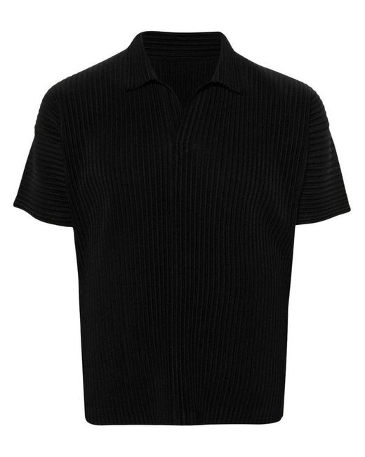 Homme Plissé Issey Miyake Black Pleated Short Sleeved Polo Shirt for men