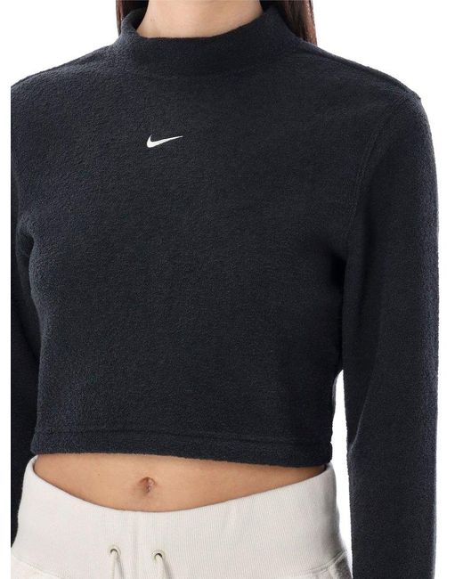 Nike Black Mock Neck Cropped Fleece Top